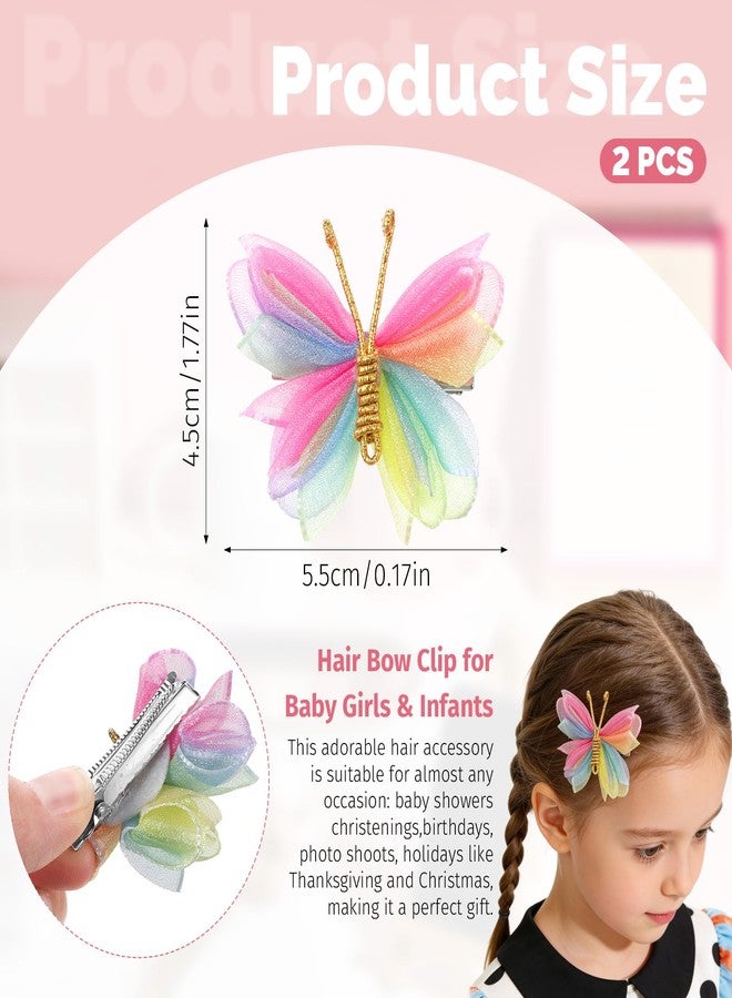 Aeaocvo 2 Pcs Tulle Mesh Hair Bow Pins, Colorful Butterfly Hair Accessories, Birthday Dress Outfit Decor Accessories Gift for Teens Toddler Girls Children Kids Women - Image 2